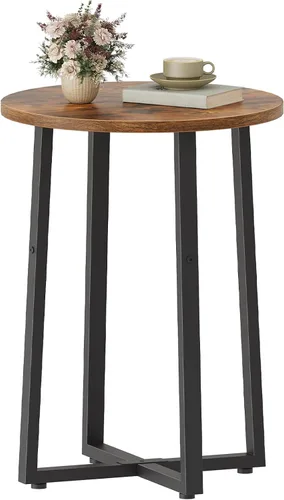 HOOBRO - Mesa auxiliar redonda, mesa de acento con pedestal de metal resistente, mesita de noche redonda de 15.7", para sala de estar, dormitorio,