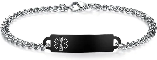 Miniatura 121 de Pulseras de identificación de alerta médica de 6.5 "-8.5" para mujeres, pulseras de emergencia médica de acero inoxidable, grabado gratuito
