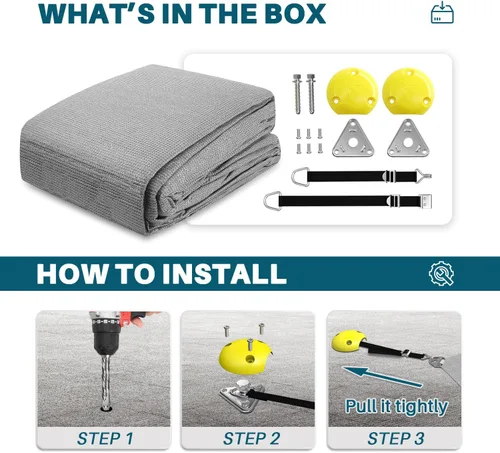 Miniatura 3 de Coarbor Cubierta de seguridad para piscina de invierno de 8 x 8 pies, rectangular, de malla, duradera, cubierta de seguridad para piscina enterrada