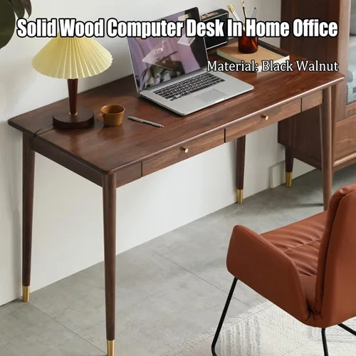 Miniatura 4 de Escritorio de oficina moderno y simple de madera maciza, mesa de computadora de nogal, sala de estar para el hogar, dormitorio, estudio, escritorio