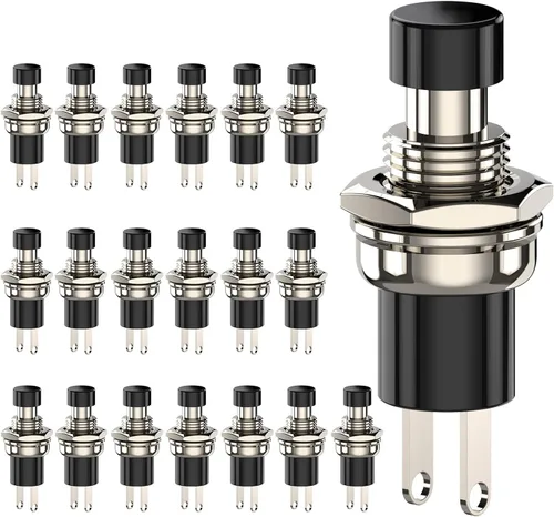 Miniatura 9 de Interruptor de botón momentáneo, 1A 250VAC SPST Mini interruptores de botón cerrado normal (NC) tapa negra y roja - 20 piezas