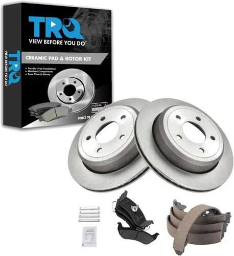 Miniatura 44 de TRQ Kit de pastillas de freno y rotor Posi trasero premium con zapatas de estacionamiento para camión GM SUV