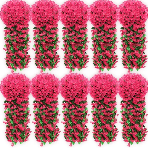Miniatura 8 de Paquete de 10 guirnaldas de flores artificiales colgantes para boda, ceremonia, pared, hogar, fiesta, jardín, decoración al aire libre (morado)