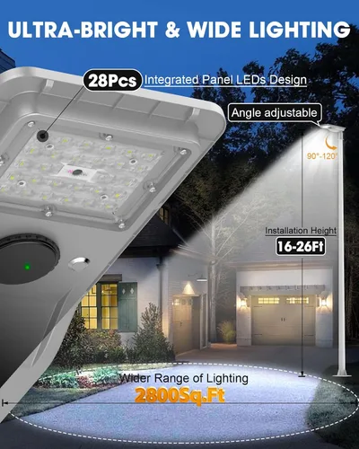 Miniatura 4 de Luz solar de seguridad para exteriores, 2800 pies cuadrados luz de inundación LED súper brillante con sensor de movimiento, IP67 impermeable