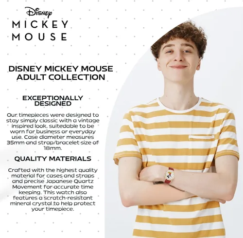 Miniatura 6 de Disney Mickey Mouse Adult Classic Cardiff Articulating Hands Analog Quartz Leather Strap Watch