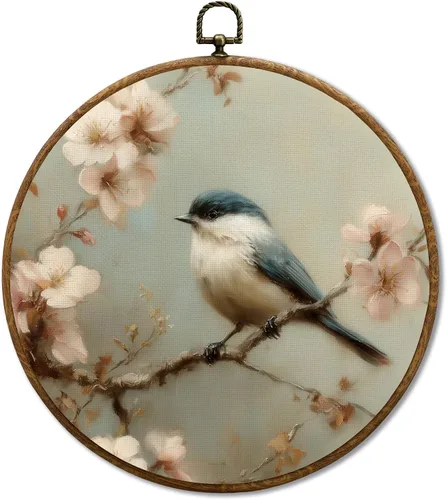 Miniatura 8 de JUIOEIU Decoración de pared redonda de búho de hongo con núcleo de cabaña, impresiones en lienzo enmarcadas con diseño de búho lluvioso oscuro