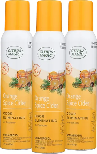 Citrus Magic Edición Limitada Eliminador de olor natural – Aerosol ambientador, sidra de especias de naranja, 3 onzas, paquete de 3