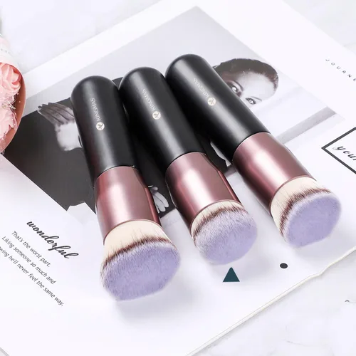 Miniatura 6 de KINGMAS Kabuki - Brocha de maquillaje redonda para mezclar líquidos, crema en polvo, rubor, pulir punteado, maquillaje facial (negro, B