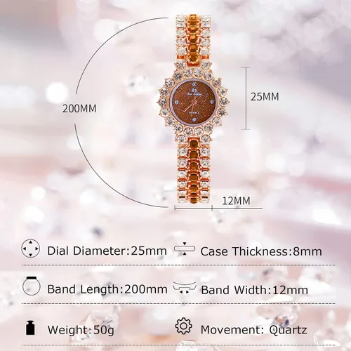 Miniatura 5 de RORIOS Reloj analógico de cuarzo para mujer, con pulsera de diamantes de imitación completa, reloj de pulsera de moda, reloj de diamantes
