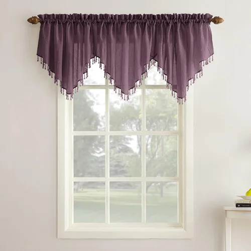 No. 918 Erica - Juego de 3 piezas de cortinas de gasa con cuentas y bolsillo para barra de cortina con textura arrugada Morado