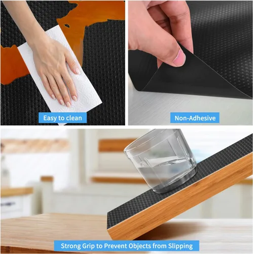 Miniatura 5 de Revestimientos negros para estantes de armarios de cocina, alfombrilla para cajones no adhesiva, revestimientos para refrigerador, manteles