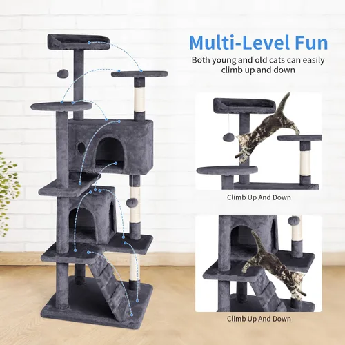 Miniatura 3 de PayLessHere Árbol para Gatos de 54 Pulgadas Torre para Gatos con Poste Rascador para Gatos, Soporte de Condominio para Gatos de Múltiples Niveles