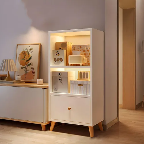 Miniatura 13 de Estantería moderna con cajones y armario de almacenamiento de madera con parte trasera cerrada, estantería independiente para oficina en casa, sin