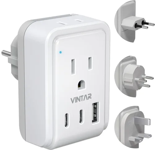 Miniatura 15 de Kit de Adaptador de Viaje Universal, VINTAR PD Adaptador de Corriente Internacional de 35W con 3 Puertos USB (2 USB C) y 4 Salidas de CA, Conectores