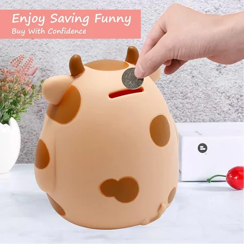 Miniatura 4 de H&W Alcancía de vaca, caja de monedas irrompible para niños, lindo banco de dinero de animales para cumpleaños para niños y niñas, cajas de ahorro