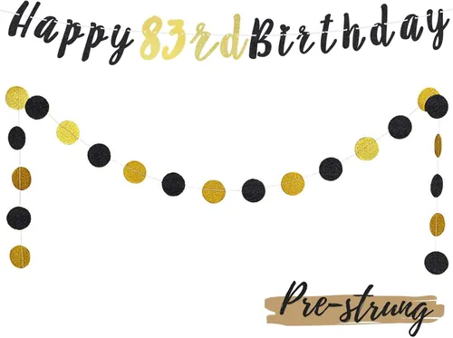 Miniatura 63 de Juego de decoración de cumpleaños número 100 – Cartel de feliz cumpleaños número 100 con puntos circulares de purpurina negra y dorada que saluda a
