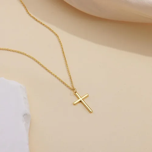 Miniatura 12 de Collar de cruz para mujeres y niñas, delicado chapado en oro de 14 quilates, gargantilla con dije de cruz que no se deslustra, impermeable, moderno