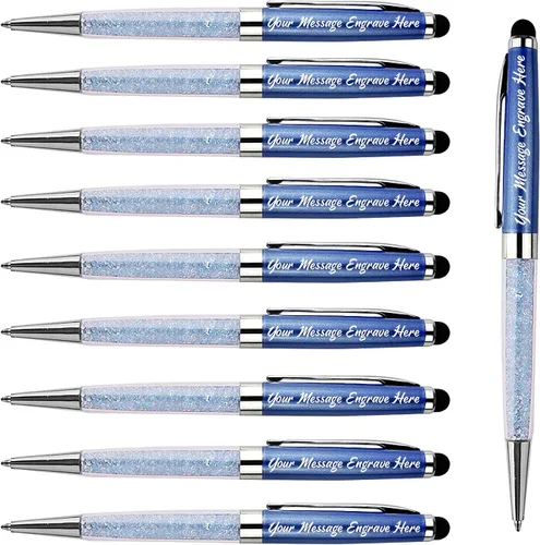 Miniatura 17 de Ancolo Bolígrafos personalizados, punta de lápiz capacitivo, cristal azul, bolígrafos personales personalizados, juego de escritura escolar, Azul