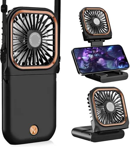 Miniatura 7 de Ventilador de cuello portátil mini silencioso de mano personal plegable USB recargable operado para el hogar, oficina, exteriores, viajes, 3000mAh
