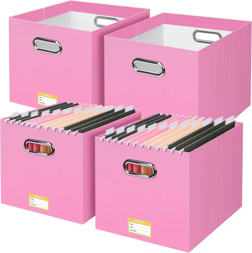 Miniatura 34 de BALEINE Caja organizadora de archivos, organizador de carpetas de archivos de cartón con asa para tamaño carta, caja de archivos colgante plegable