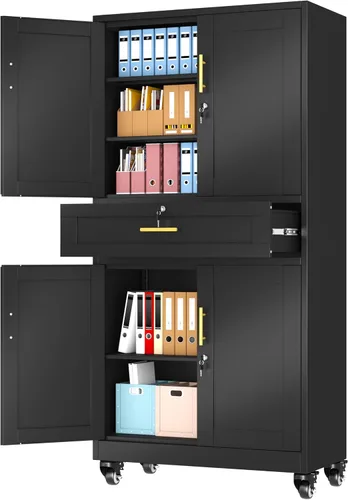 Miniatura 20 de Gabinete de Almacenamiento de Metal Negro, Gabinete de Almacenamiento Alto de 36" con Cerradura y 2 Estantes Ajustables, Organizador de Casillero