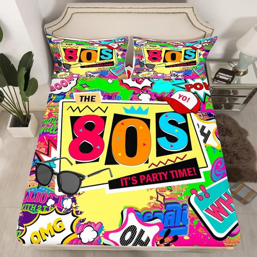 Miniatura 7 de Erosebridal Sábana bajera ajustable de moda de los años 90, tamaño individual para niños, adolescentes y adultos, sábanas de cama con cinta de radio