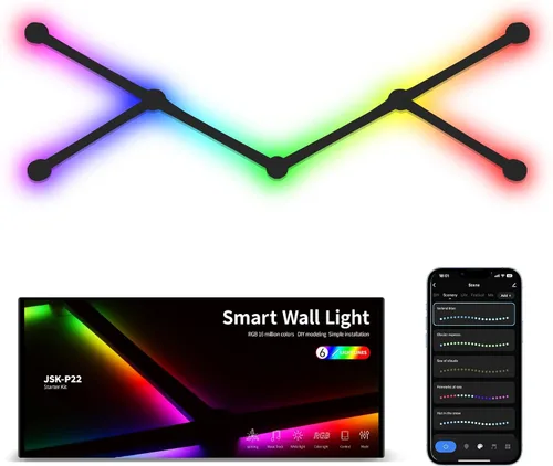 Miniatura 12 de Líneas de luz de pared inteligentes, barras de luz LED WiFi RGB, 16 M+ sincronización de música regulable de color, barras de luz para decoración