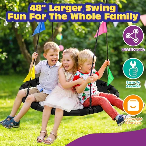 Miniatura 7 de HeyZoo Columpio de platillo de 48 pulgadas para niños y adultos, capacidad de peso de 900 libras, juego de columpio de árbol resistente para patio