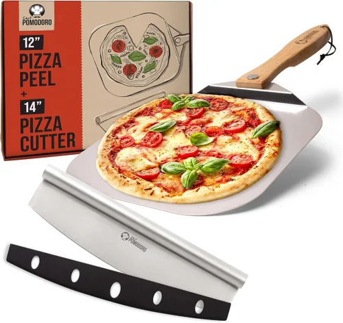 Miniatura 10 de Pomodoro pala para pizza de aluminio con asa de madera plegable para guardar fácilmente, de 12" x 14", para cocinar pan y pizzas en el hogar