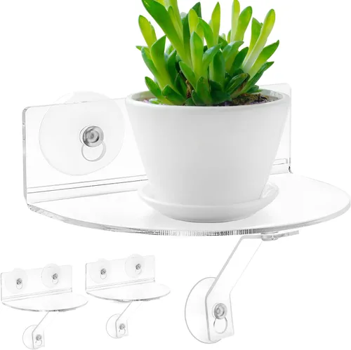 Miniatura 7 de Paquete de 2 estantes acrílicos para plantas de ventana con ventosas y soportes de soporte, extensor de alféizar de ventana rectangular para macetas