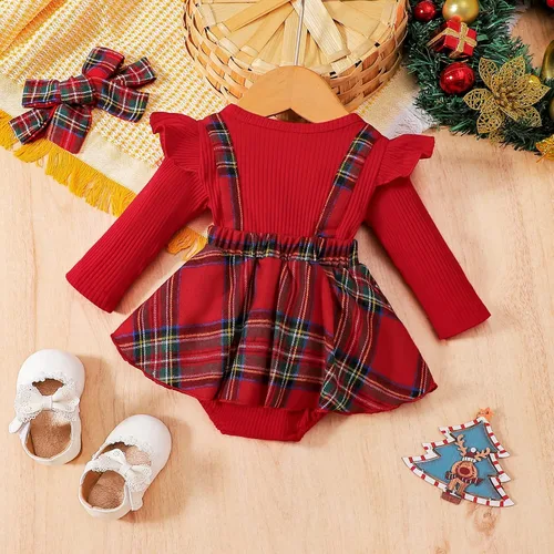 Miniatura 3 de Mameluco de Navidad para niñas recién nacidas, falda de malla de terciopelo rojo, traje de primera Navidad, regalo de Navidad