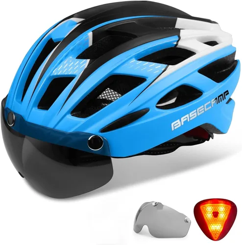 Miniatura 8 de Casco de bicicleta Basecamp con luz trasera y gafas magnéticas desmontables, casco ligero para ciclismo ajustable para hombres y mujeres en montaña