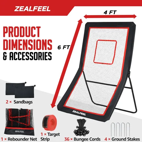 Miniatura 8 de ZEALFEEL Lacrosse Rebounder, 4x7FT/4x6FT Volleyball Rebounder for Backyard with 5 Rebound Angles, Target Strip, Lacrosse Rebound Net Perfect for Lax