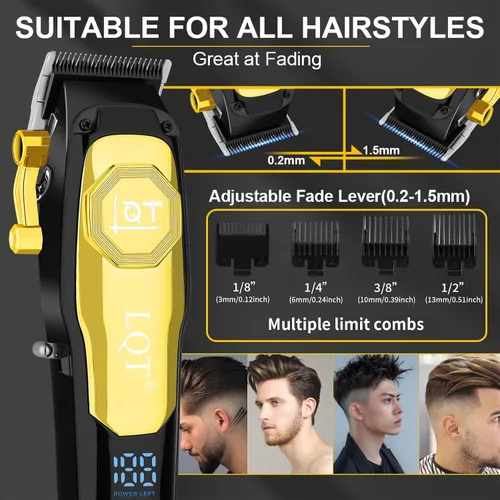 Miniatura 4 de Cortadora de pelo profesional inalámbrica para hombres, juego de cortapelos recargable y recortadora de barba con hoja en T, palanca ajustable