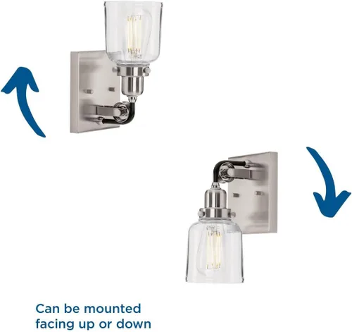 Miniatura 14 de Progress Lighting Rushton Collection - Lámpara de tocador de baño de cristal transparente (1 lámpara), níquel cepillado