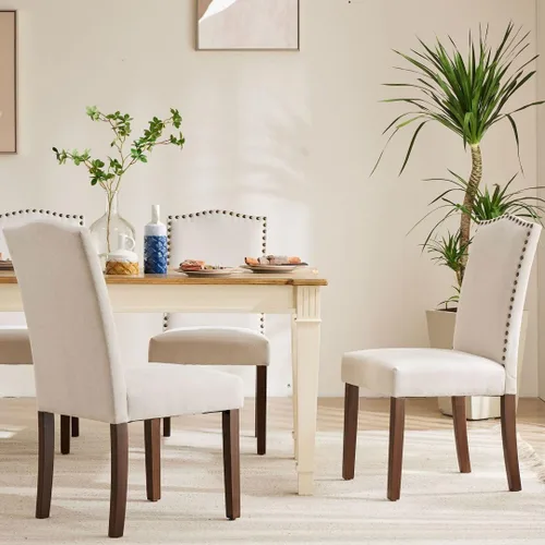Miniatura 2 de Juego de 2 sillas de cocina modernas tapizadas de tela con ribete de clavos y soporte lumbar ergonómico para sala de estar y comedor rústico