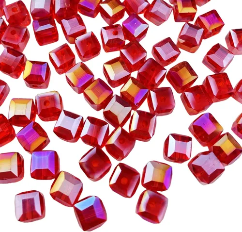 Miniatura 9 de 100 piezas 6 mm cuadrados Cuentas de cristal de colores AB mixtos para hacer joyas Mezcla de colores AB
