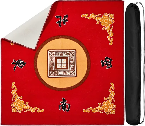 Juexica Tapete Mahjong con bolsa, antideslizante, reducción de ruido, cubierta de mesa de juego de mesa, accesorios de mesa Mahjong, mantel de Rojo
