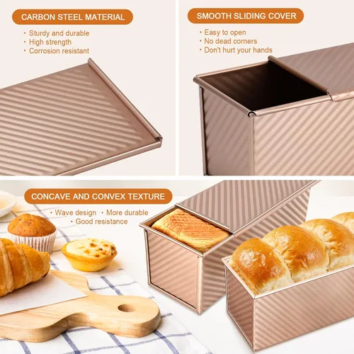 Miniatura 6 de Paquete de 2 moldes para pan con tapas – Capacidad de masa de 2.2 libras y 1 libra, moldes para pan de acero al carbono antiadherentes para pan