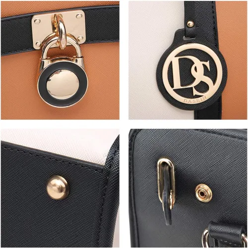Miniatura 5 de Dasein Bolsos de mano de dos tonos para mujer, bolsos de hombro de cuero vegano, bolsa grande con cartera a juego