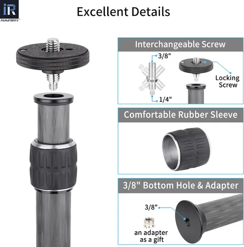 Miniatura 5 de INNOREL ER252C Universal 10 capas de fibra de carbono trípode centro columna extensión trípode dos secciones media columna poste para trípode