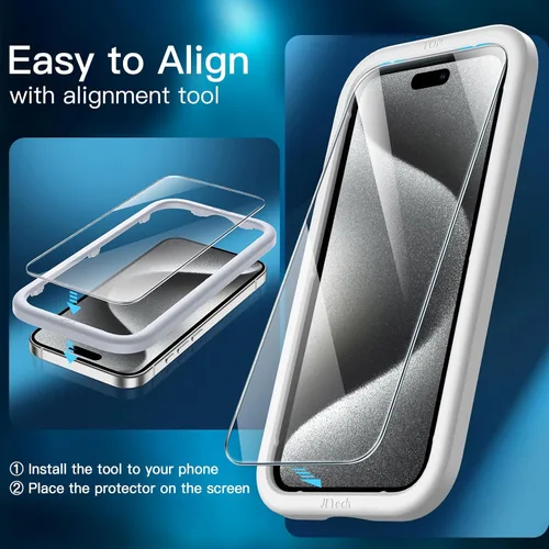 Miniatura 5 de JETech Protector de pantalla para iPhone 15 Pro de 6.1 pulgadas, película de vidrio templado con herramienta de fácil instalación, compatible