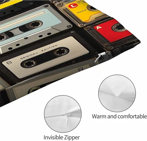 Miniatura 5 de Mugod Funda de almohada decorativa de los años 80 con cintas de plástico de cassette de audio retro, funda de almohada para hombres y mujeres