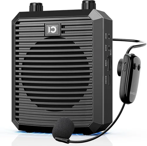 SHIDU Amplificador de voz de 18 W para profesor con micrófono inalámbrico, altavoz Bluetooth portátil y megáfono, sistema amplificador de potencia