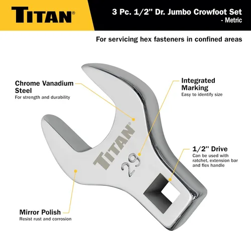 Miniatura 3 de Titan 61199 - Juego de llaves de pata recta de 1/2 pulgada, métricas, pulidas, 3 piezas, incluye 27mm, 29mm y 30mm