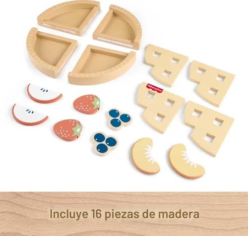 Miniatura 5 de Fisher-Price Juguete de Madera de Juego de Simulación Pastel de Frutas, Tiny Garden Conjunto de Rompecabezas de Comida de Madera de 16 Piezas