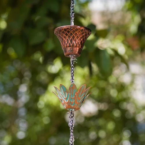 Miniatura 2 de Cadena de lluvia de 10.2 pies para exterior, cadena de lluvia de loto con 16 copas, cadena de captura de lluvia ajustable para exteriores, bajante