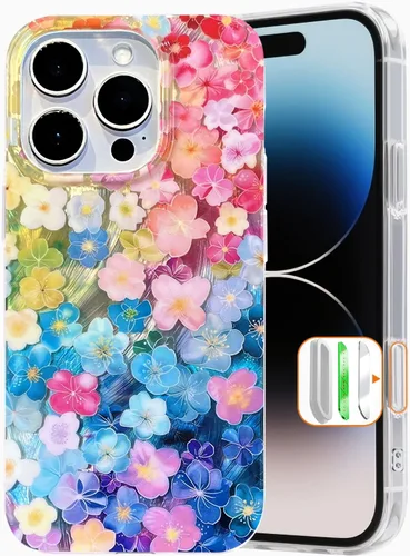 Miniatura 6 de I-MGAE-IN-AR Funda compacta para iPhone 13 Pro, diseño colorido de flores iridiscentes, protección de grado militar a prueba de golpes, funda
