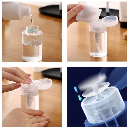 Miniatura 2 de Kit de removedor de esmalte de uñas de gel con 10 clips de removedor de esmalte de uñas rosa con tapa, botella dispensadora, empujador de cutículas