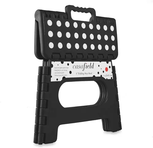 Miniatura 4 de Casafield Taburete plegable de 9 pulgadas con asa, negro, portátil, plegable, pequeño taburete de plástico para niños y adultos, uso en la cocina